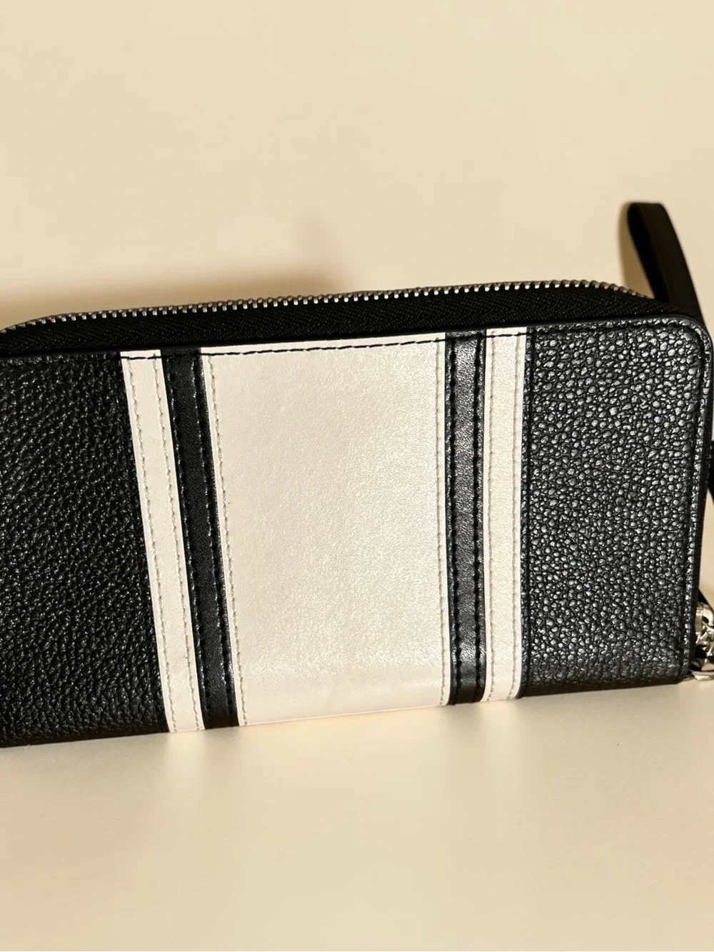 Michael Kors Black and White Stripe Wristlet Wallet